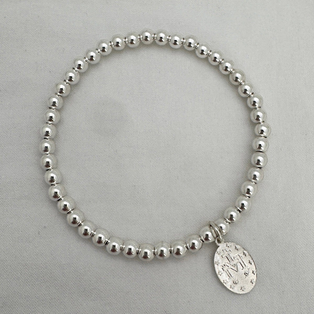 Miraculous Medal Bead Bracelet Sterling Silver