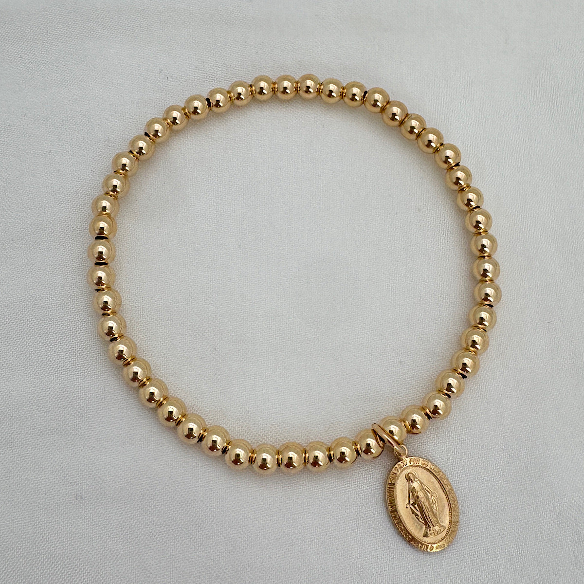 Miraculous Medal Bead Bracelet Gold Fill