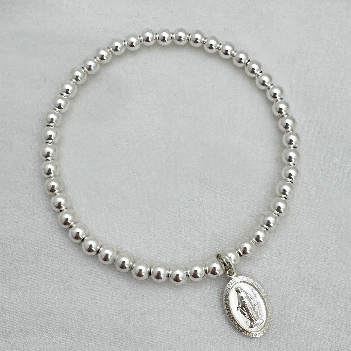 Miraculous Medal Bead Bracelet Sterling Silver