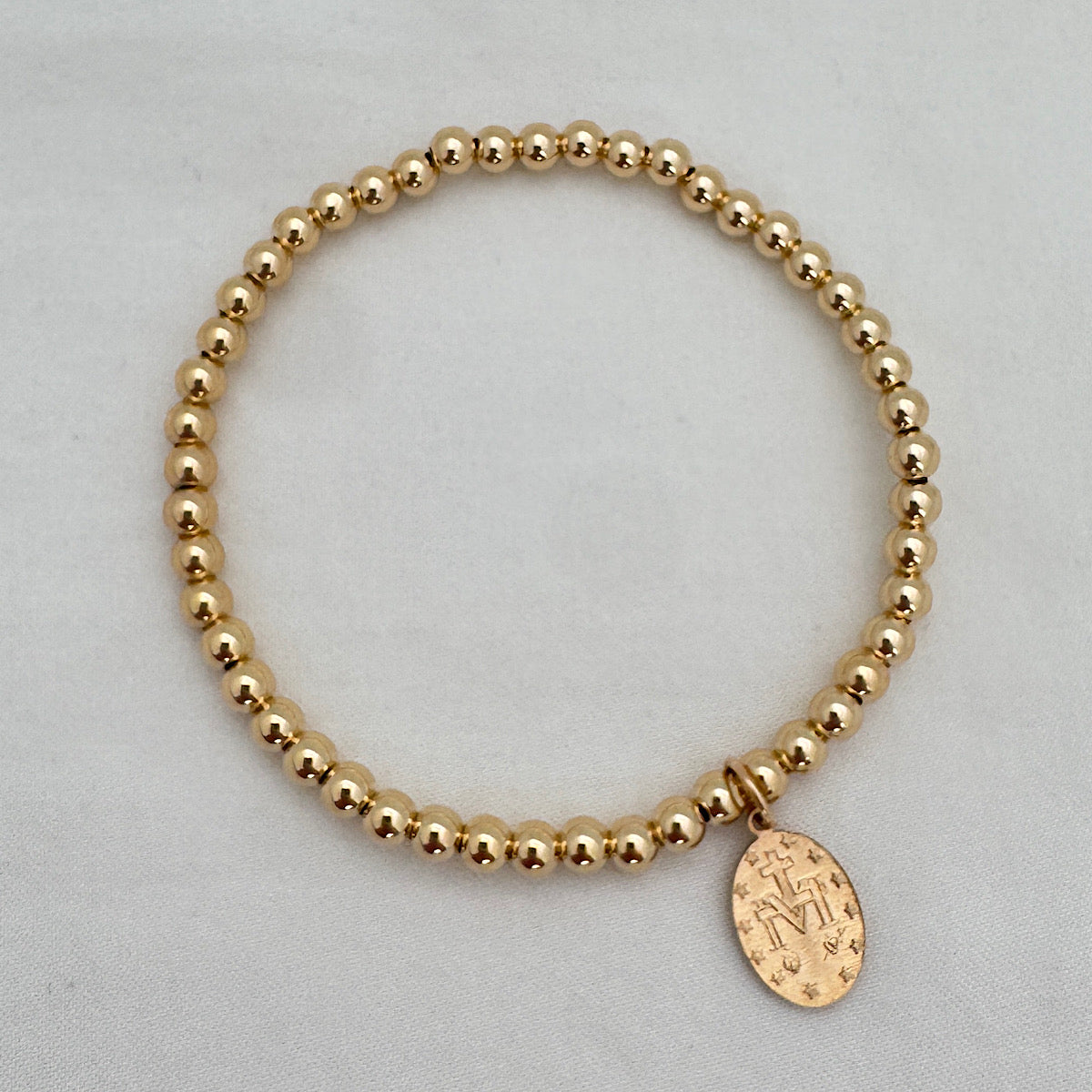 Miraculous Medal Bead Bracelet Gold Fill