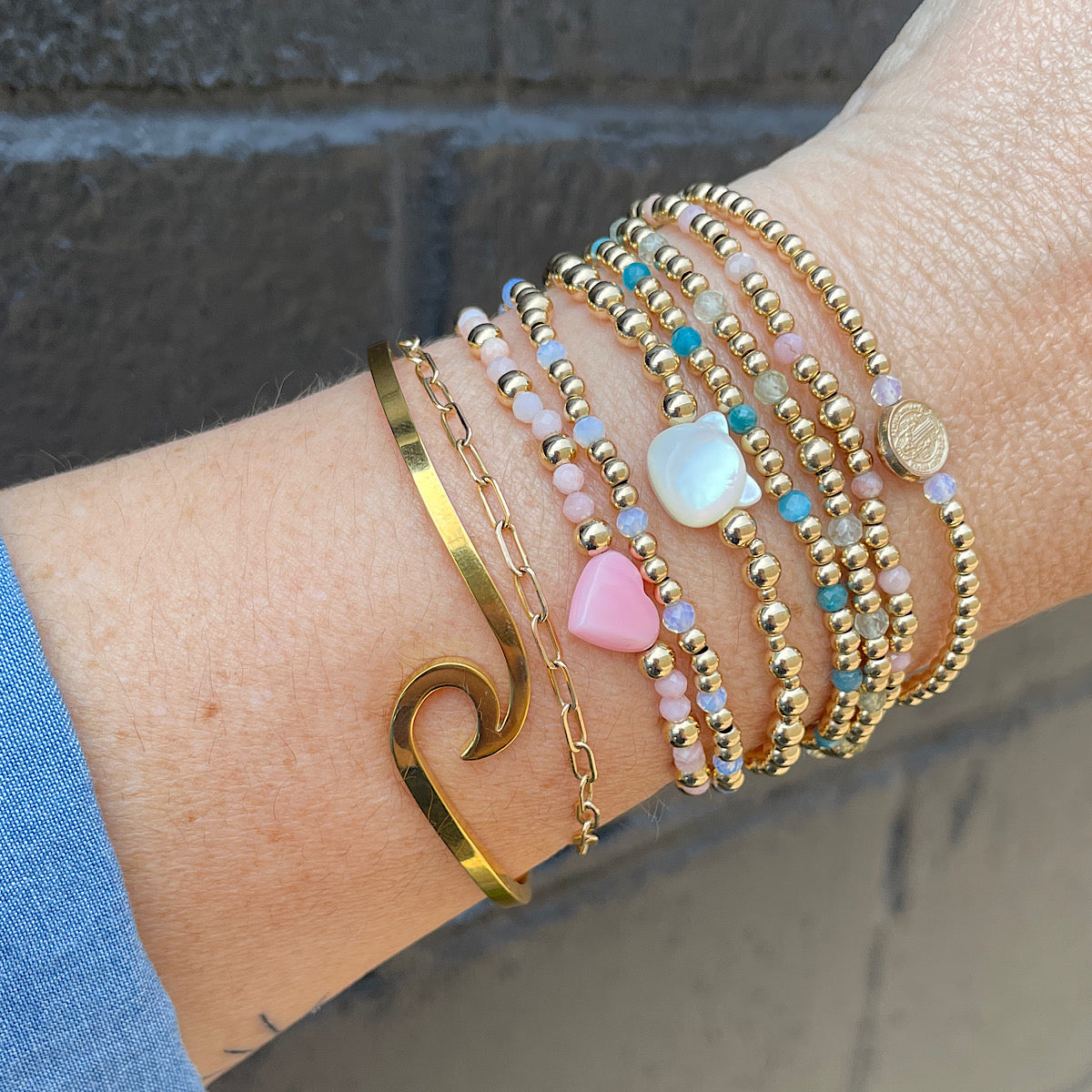 Store Gemstone Bracelet with Gold Filed beads