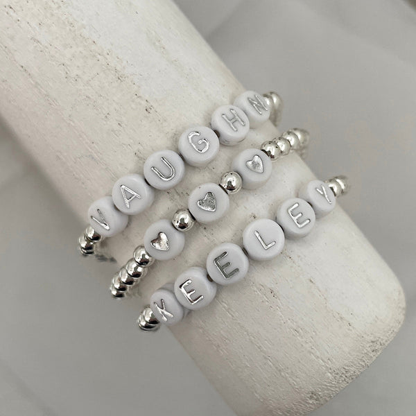 Love Heart Initial Bracelets Silver, 26 Alphabets - Eleganzia Jewelry