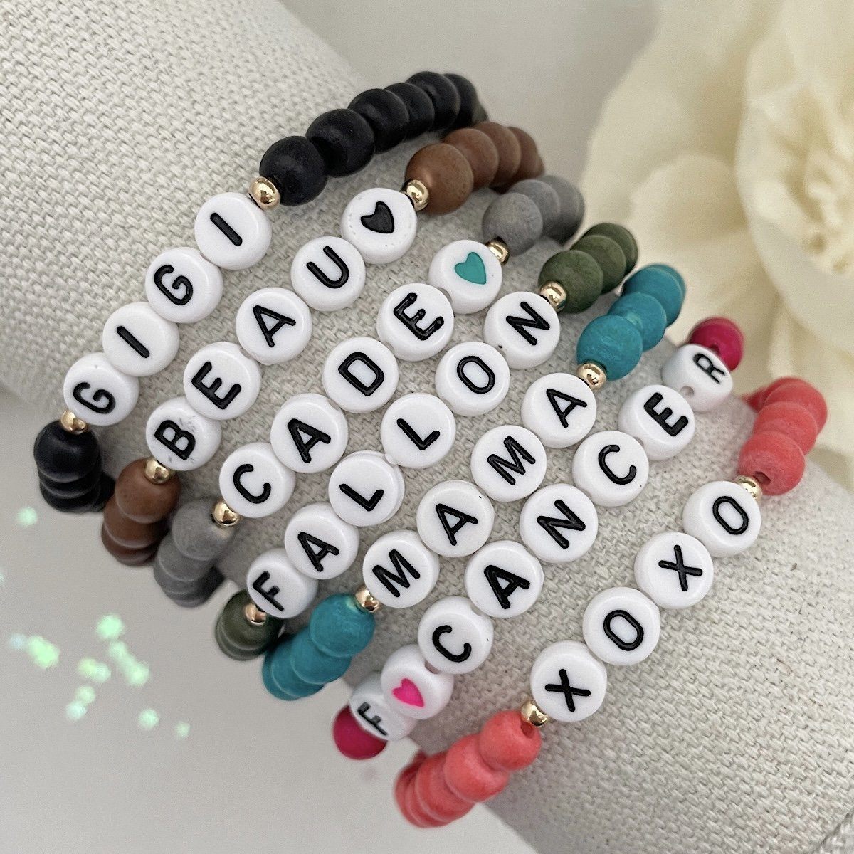 Colorful Personalized Name or Word Beaded Stretch Bracelet. 10 Letters Max