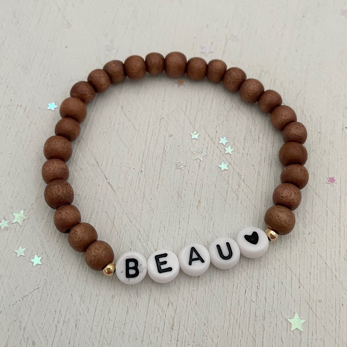 Boho Wood Name Bead Bracelet – IsabelleGraceJewelry