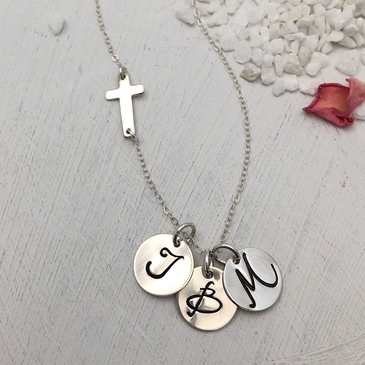 Cross and Initial Charm Necklace