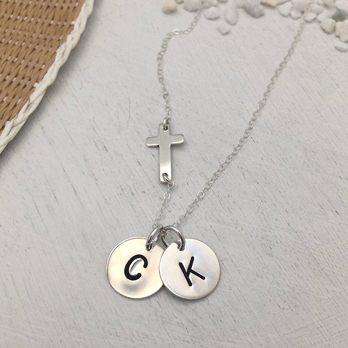 Cross and Initial Charm Necklace