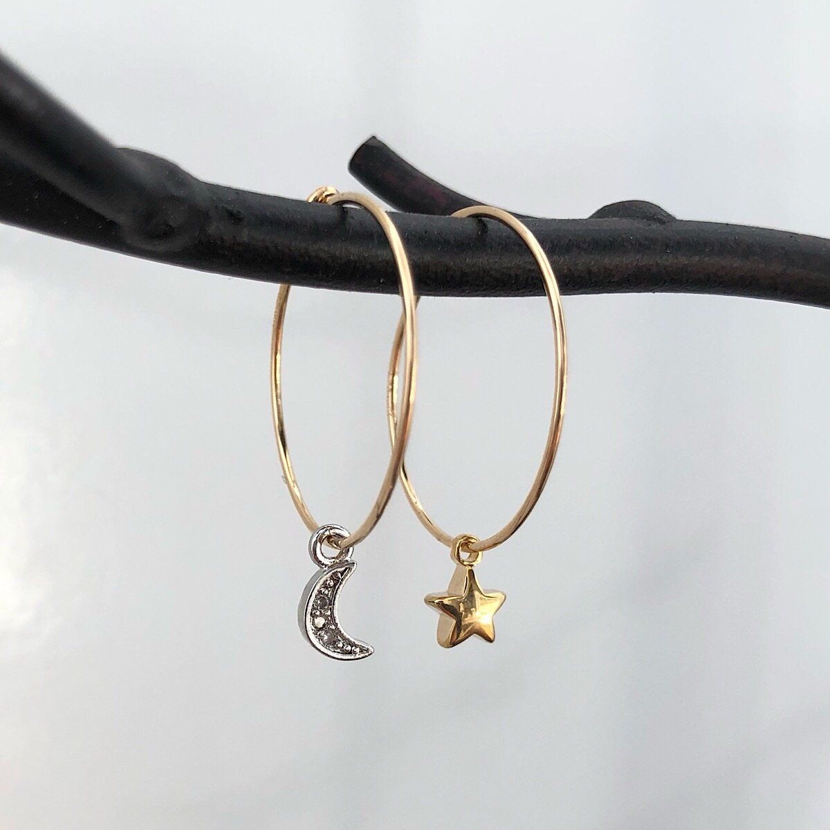 Moon and Star Hoop Earrings  - IsabelleGraceJewelry