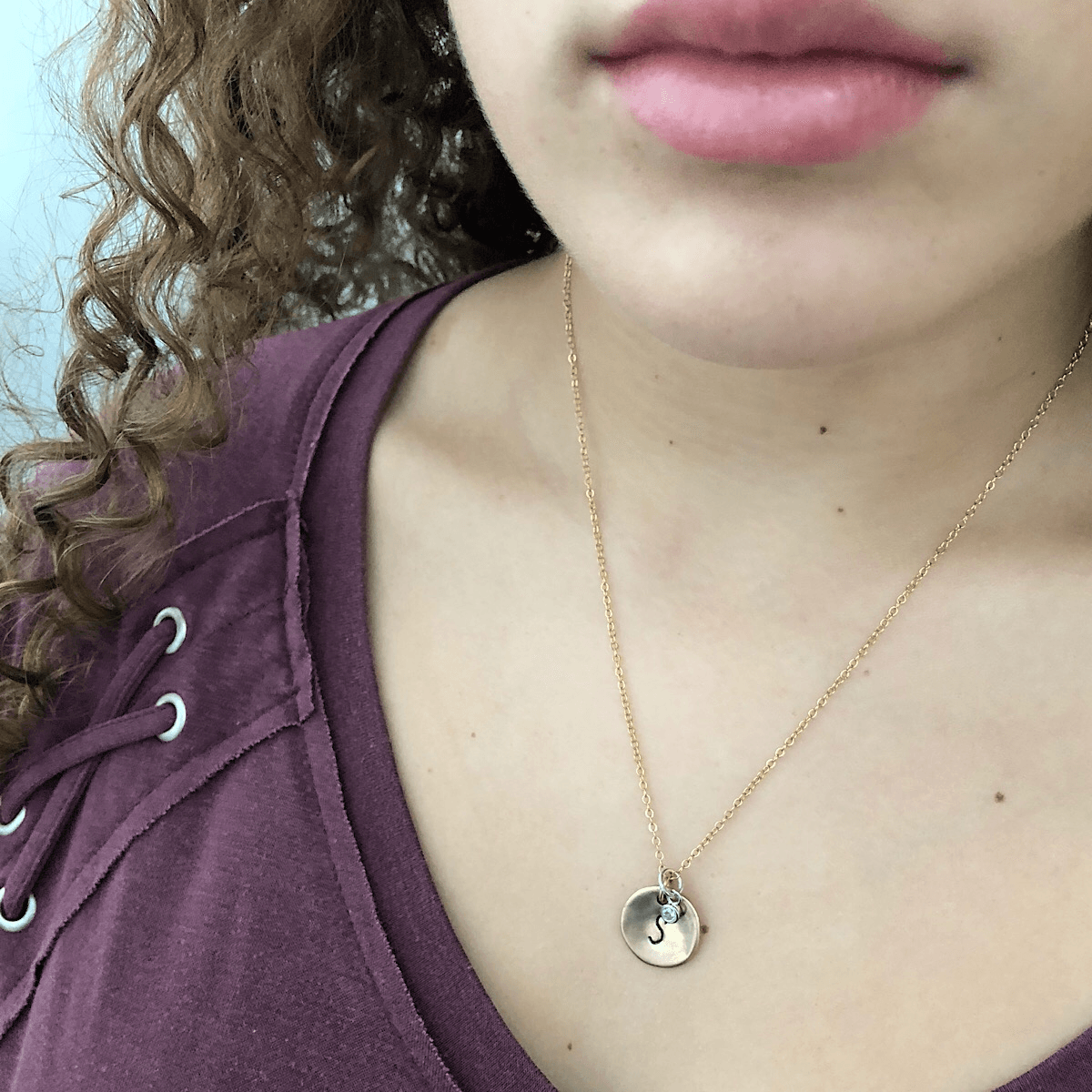 Organic Coin Initial Necklace  - IsabelleGraceJewelry