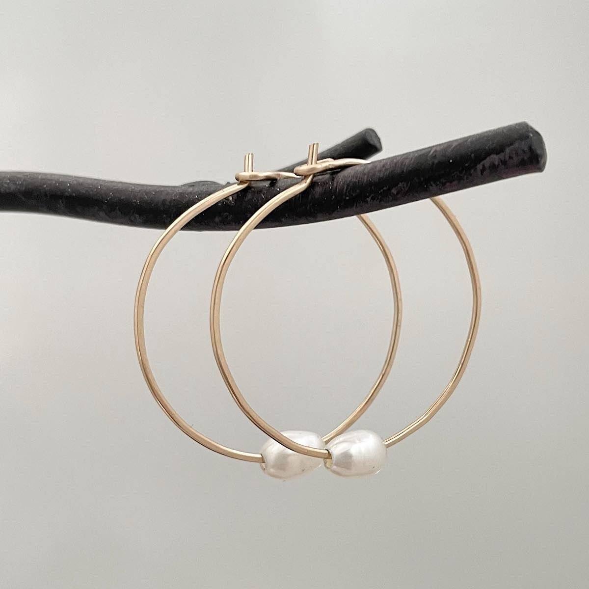 Single Pearl Hoops