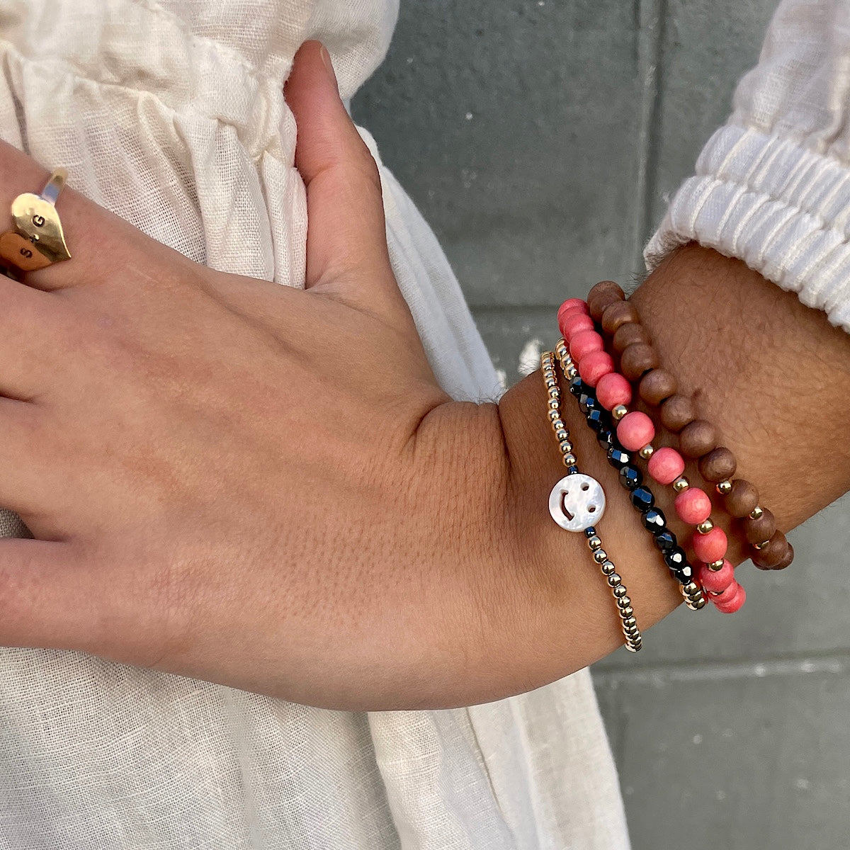 Smiley Face Bead Bracelet Silver