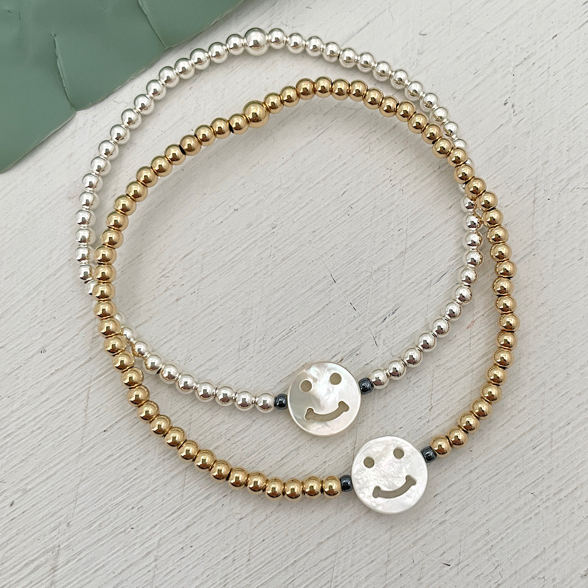 Smiley Face Bead Bracelet Silver