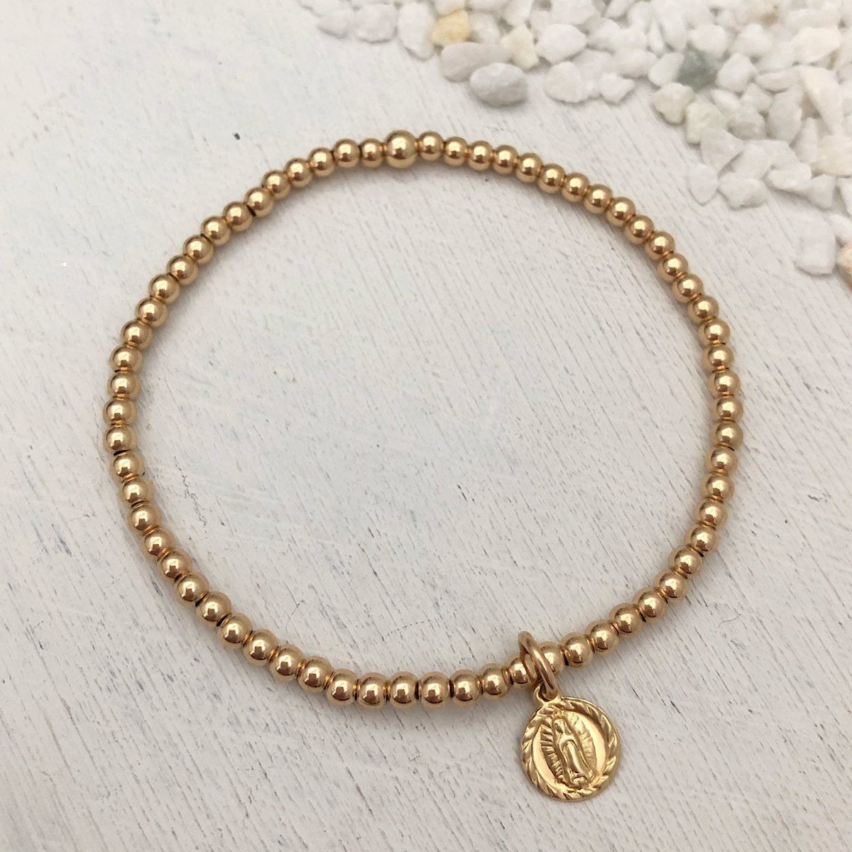 Tiny Virgin Mary Bead Bracelet Gold Fill